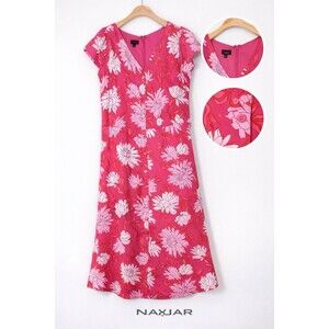 Talbots - Fuchsia white floral short sleeve chiffon v-neck dress, sz 12p